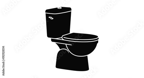 A stark black silhouette of a modern toilet against a white background emphasizing its clean design silhouette