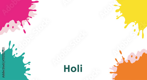 Holi festival celebration with colorful paint splatters.