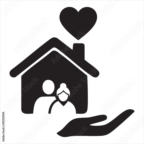 Aging in Place Home Care Heart House Icon Silhouette Adobe Illustrator Artwork