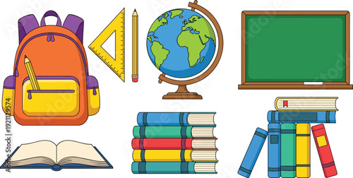 Water tower collection with various industrial tank designs, elevated metal reservoir and storage silo vector illustration set