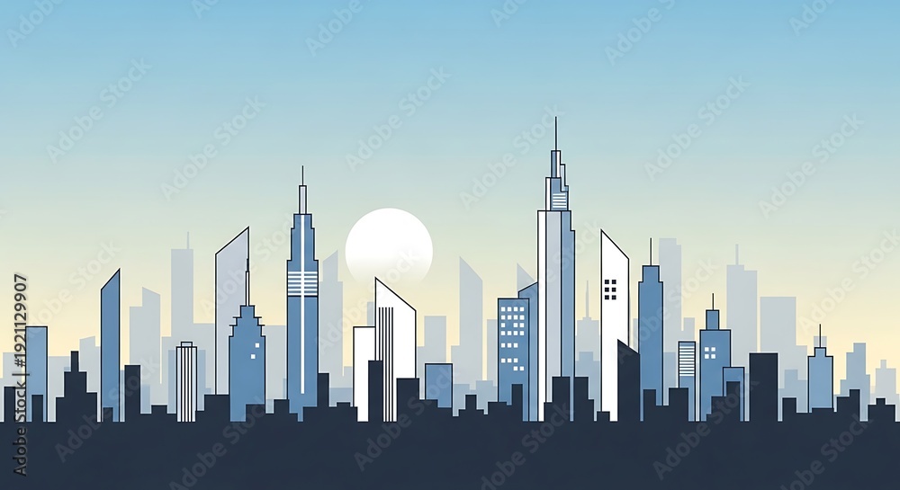 Obraz premium Cityscape silhouette modern skyscrapers against a cloudy sky background