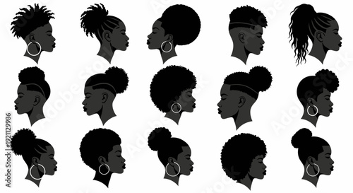 diverse black womens hairstyles silhouettes celebrating natural african american beauty cultural pride and hair empowerment.