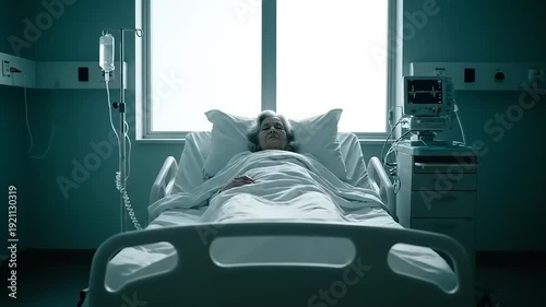 A Quiet Struggle Elderly Patient Resting in a Hospital Bed Receiving Treatment