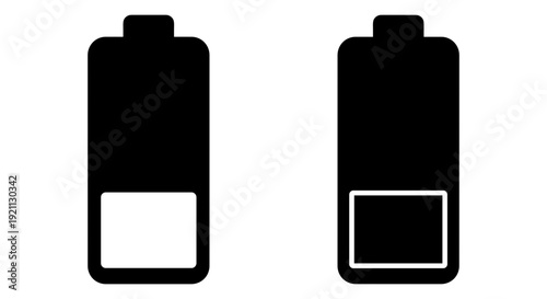 Two battery icons with different levels of charge indicated by filled sections