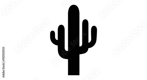 Simple Black Silhouette of Cactus Plant.