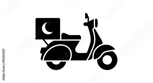 Scooter with crescent moon sign on carrier viewed from the side in simple graphic illustration style