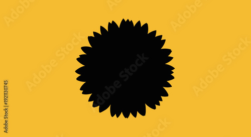 Black Sunflower Silhouette on Yellow Background.