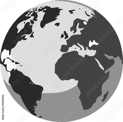 A grayscale depiction of planet earth showcasing continents and oceanic regions high quality