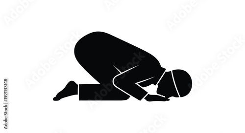 A striking black silhouette depicts a person kneeling in prayer showcasing devotion and spiritual reverence silhouette high quality