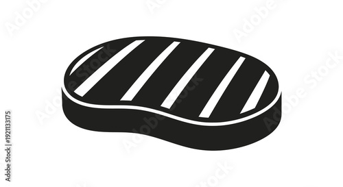A simple black graphic depicts a stylized piece of grilled meat showcasing a bold outline silhouette high quality
