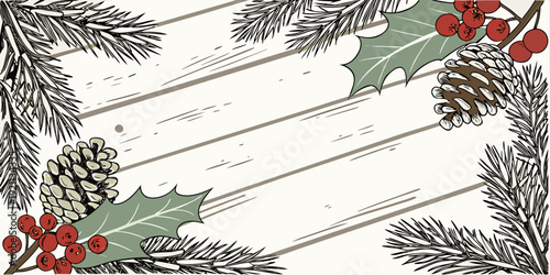 Gemini said

Festive winter frame featuring green evergreen fir branches and spruce needles adorned with pine cones and snow ornaments for a celebratory New Year and Christmas holiday background