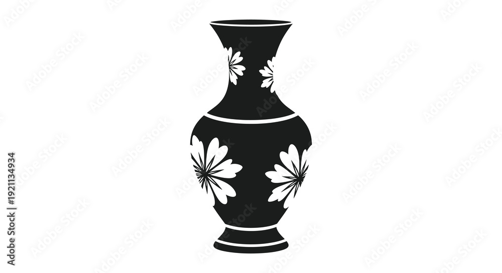 Fototapeta premium A striking black vase with delicate white floral patterns is showcased in a bold silhouette high quality professional