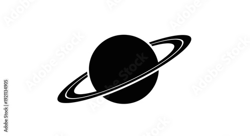 Black Planet with Ring System Illustration.