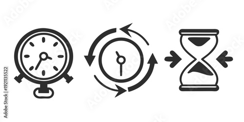 time management clock hourglass icon set black vector illustration design