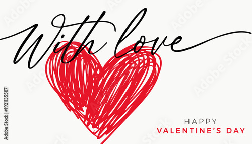 happy valentine's day with love heart sketch elegant banner vector design