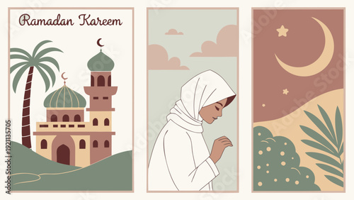 ramadan kareem islamic poster set minimalist vector illustration design.