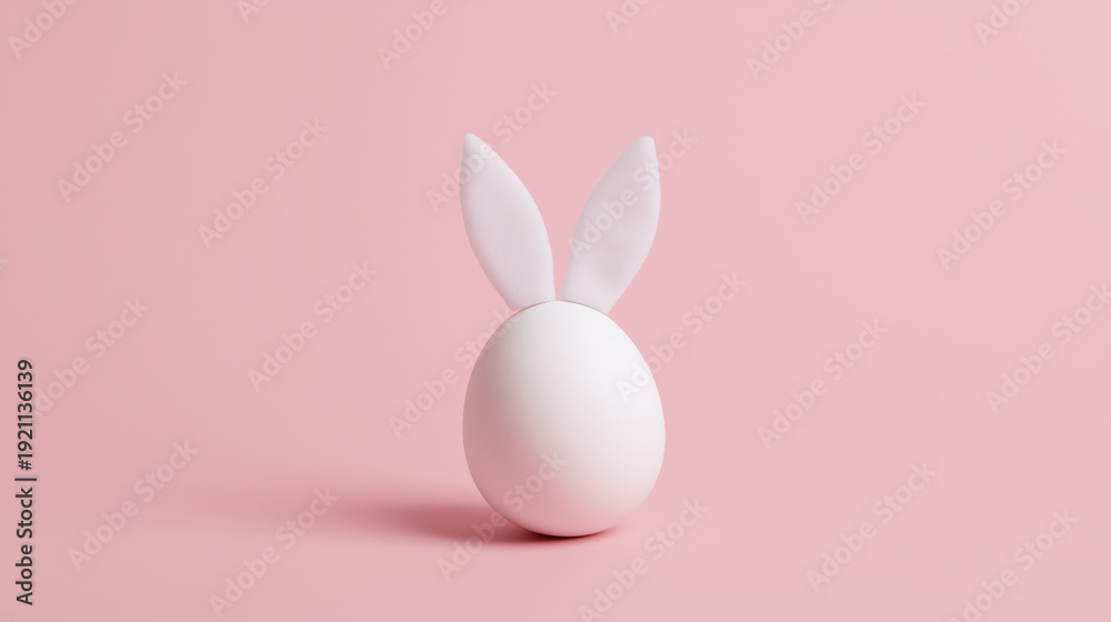 Obraz premium An Easter egg transformed into a delightful Easter bunny, standing gracefully against a soft pastel pink background, capturing the essence of spring and renewal. 