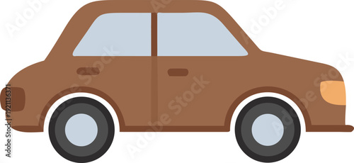 A simplified flat illustration depicts a brown sedan vehicle on a white