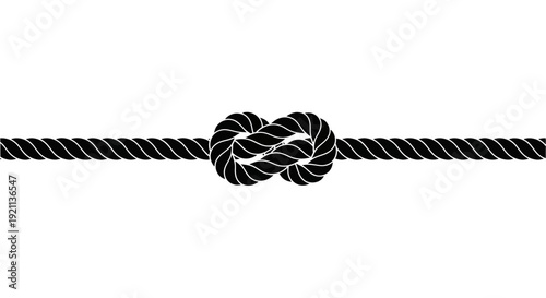 Black Rope Tied in a Figure Eight Knot on White Background