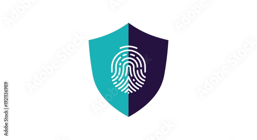 Digital security shield with a unique fingerprint scan for data protection and personal identity verification in a modern technological design