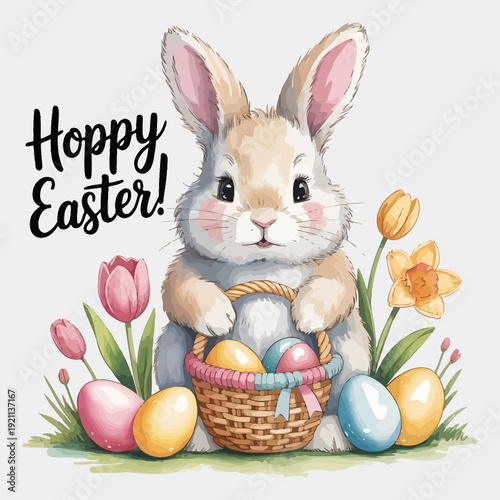 Happy Easter, wish card, and T-shirt design. 