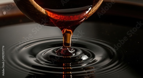 Pouring Dark Soy Sauce or Vinegar Creating Ripples