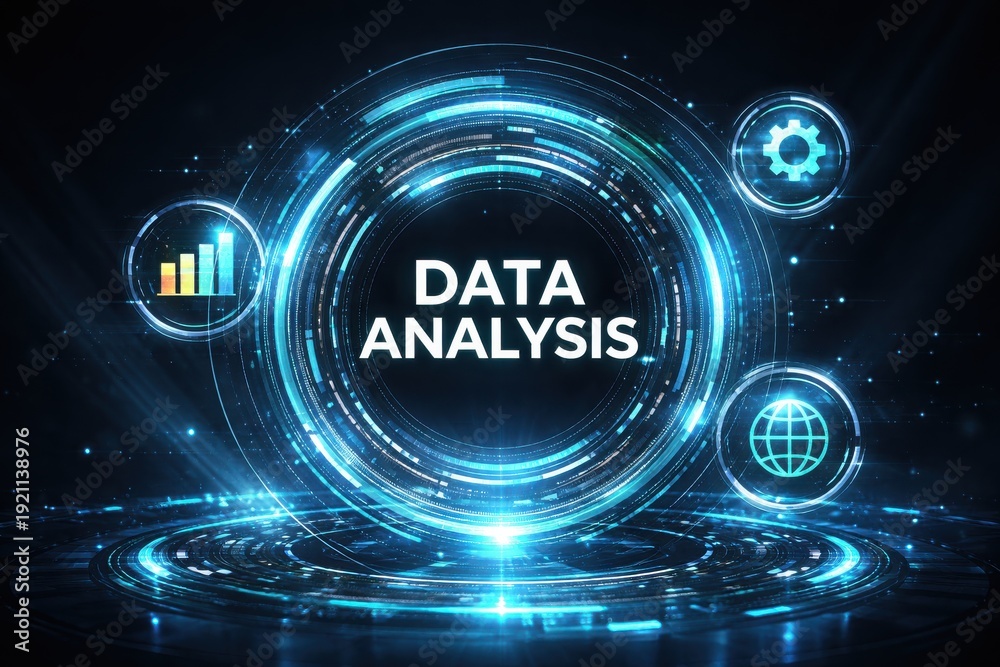 Fototapeta premium Futuristic data analysis concept with glowing blue circular interface