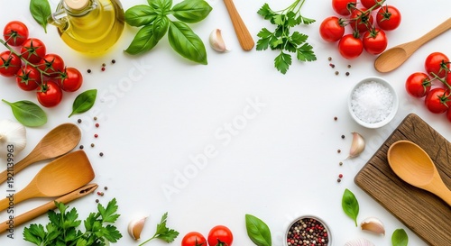 Italian Food Ingredients Frame with Copy Space on White