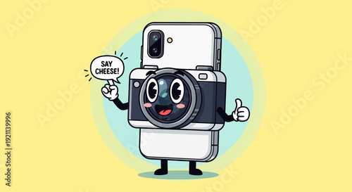Vector illustration of a classic black digital camera and a vintage mobile phone with a lock screen isolated on a white background as an antique photography technology icon