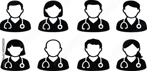 Medical professionals with stethoscopes illustration