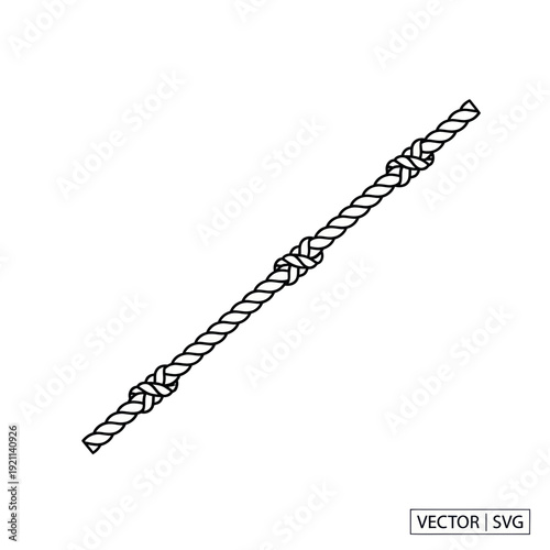 Simple Rope with Knots, Nautical Style, Isolated Vector Illustration