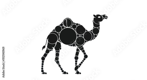 Abstract Camel Silhouette Made of Circles, Geometric Animal Art