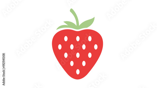 A bright red strawberry icon with green leaves isolated on a transparent background