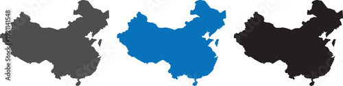 Set of China Map Silhouettes in Multiple Colors - High Detail Mainland China Geographic Outlines for Business, Travel, and Infographic Design