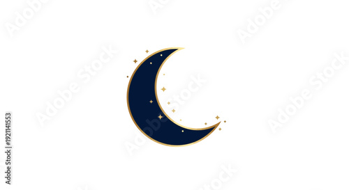 Elegant Crescent Moon With Golden Stars On A Transparent Background