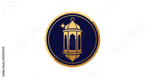 Elegant Islamic Ramadan lantern icon with gold details on navy blue background