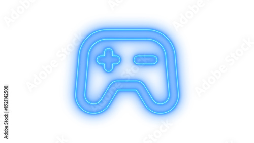 Bright blue neon glowing game controller icon for digital gaming entertainment, technology interface, modern retro arcade graphic element, isolated on transparent background.
