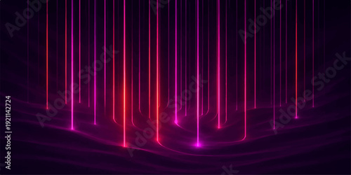 A bright purple abstract background features glowing digital lines and colorful waves of energy creating a vibrant motion wallpaper with a dark technology design