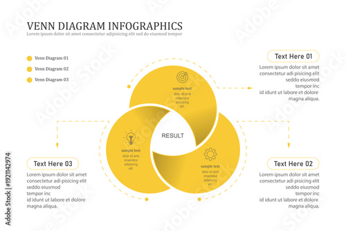 Venn diagram infographic chart template for business 3, 4, parts, options, presentation with venn diagram elements vector illustration.	