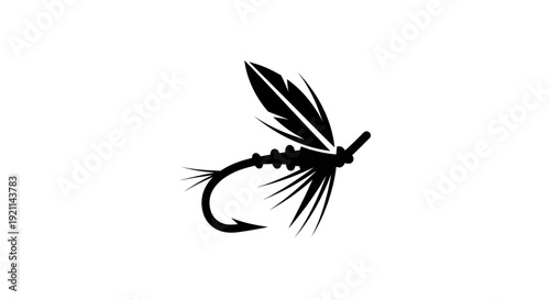 Black silhouette of a fly fishing lure, isolated on white background