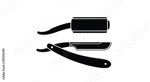 Vintage straight razors displayed in a bold black silhouette