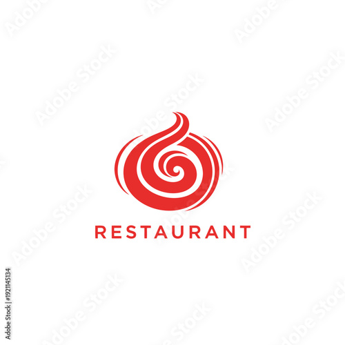 Restaurant logo design featuring a stylized flame and swirl elements