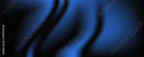 Blurred background of black blue waves with grainy texture