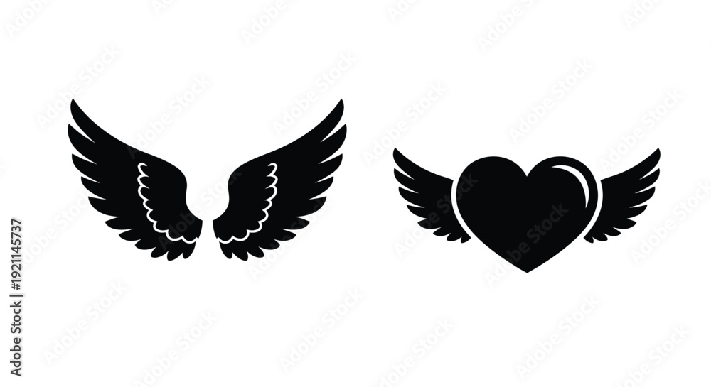 Fototapeta premium Two black winged hearts a striking artistic silhouette