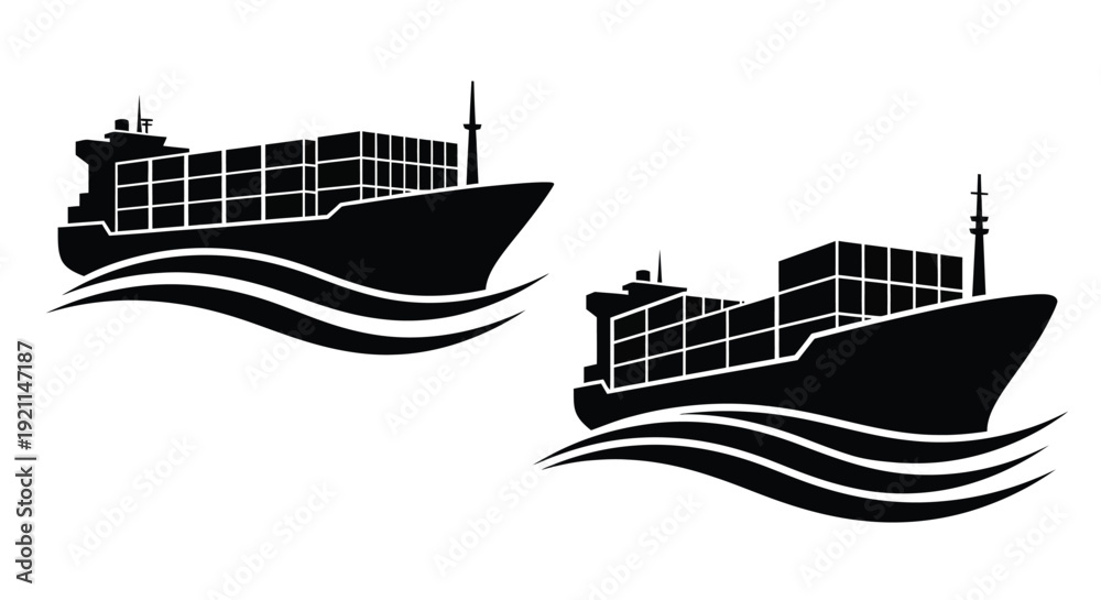 Obraz premium Two container ships sailing on waves a striking silhouette