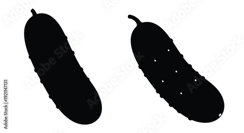 Two dark cucumbers displayed against a white background silhouette
