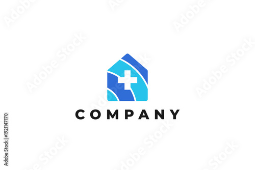 medical house with cross blue tone color