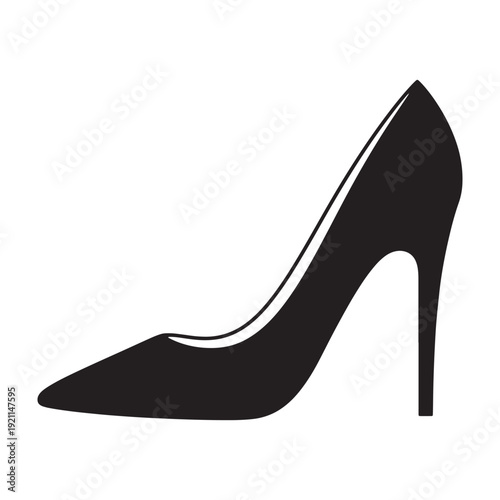 Black high-heeled shoe isolated on transparent background