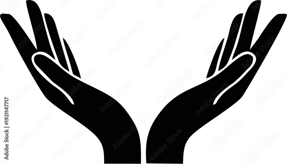 Fototapeta premium Pair of open black hands reaching upwards symbolizing support care and prayer isolated on a white background