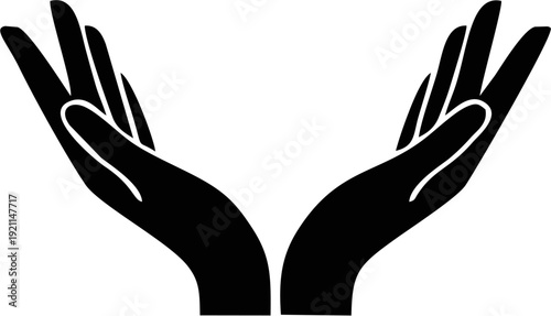 Pair of open black hands reaching upwards symbolizing support care and prayer isolated on a white background
